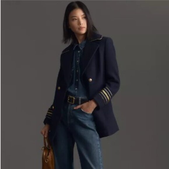 ANTHROPOLOGIE - Maeve Military Navy Peacoat BNWT - SIZE M - Picture 1 of 12